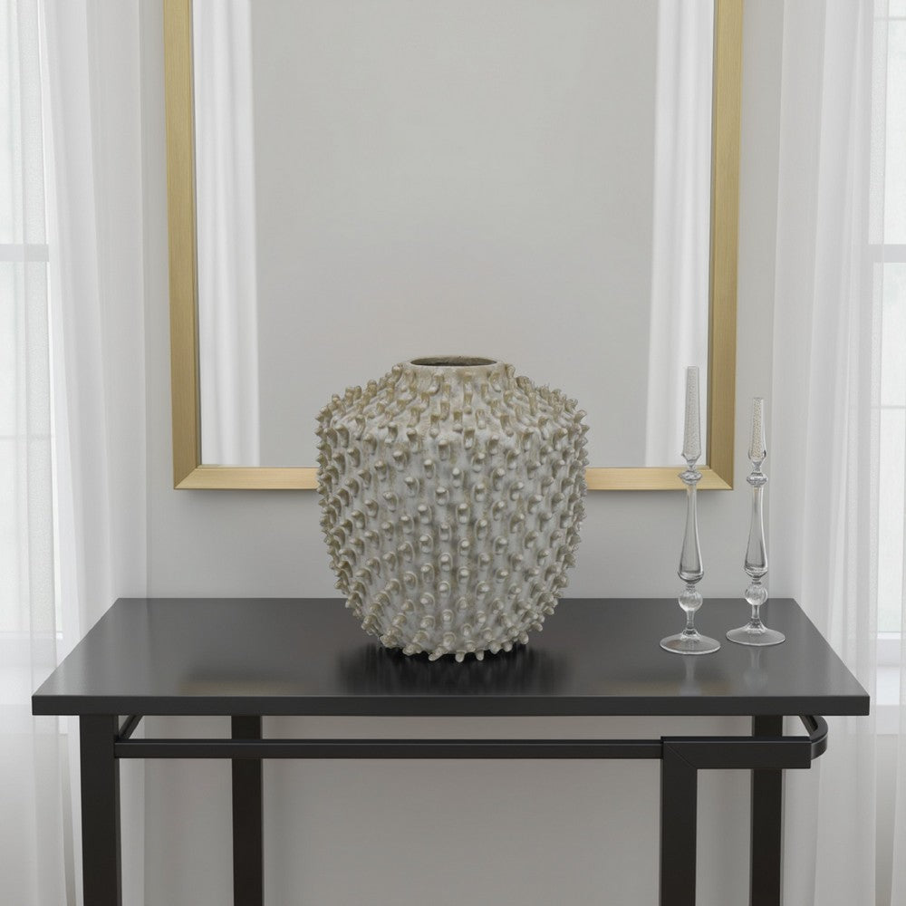 Akira Round Accent Vase with Studded Details, White Ceramic 12 Inch -BM330130