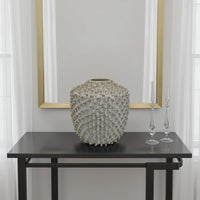 Akira Round Accent Vase with Studded Details, White Ceramic 12 Inch -BM330130