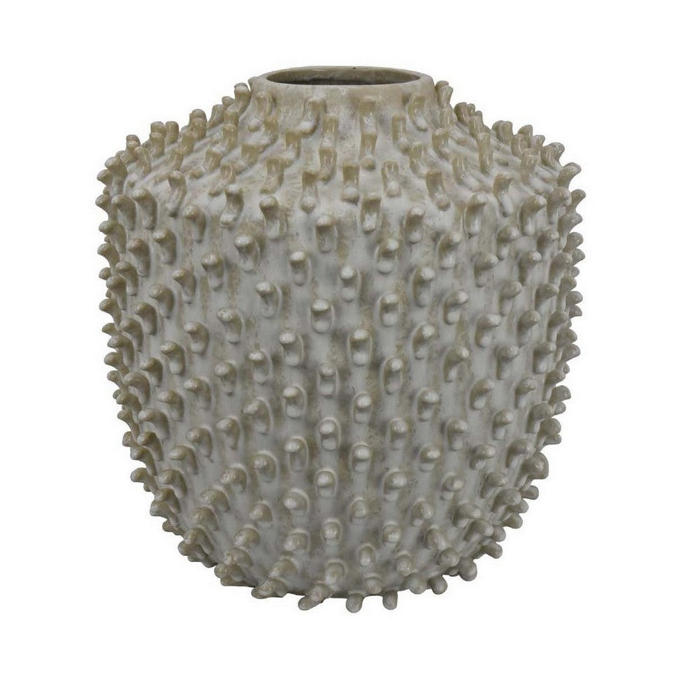 Akira Round Accent Vase with Studded Details, White Ceramic 12 Inch -BM330130