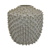 Akira Round Accent Vase with Studded Details, White Ceramic 12 Inch -BM330130