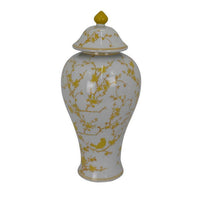 Chris Lidded Accent Jar, Yellow Bird and Floral, White Ceramic 20 Inch -BM330131