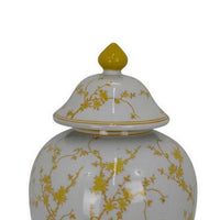Chris Lidded Accent Jar, Yellow Bird and Floral, White Ceramic 20 Inch -BM330131