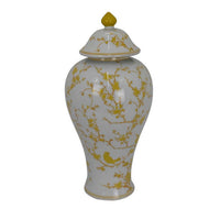 Chris Lidded Accent Jar, Yellow Bird and Floral, White Ceramic 20 Inch -BM330131