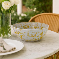 Alex Decorative Bowl, Yellow Bird Floral Motif, White Ceramic 14 Inch -BM330132