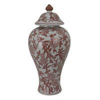 Chris Lidded Accent Jar, Red Bird and Floral, White Ceramic 20 Inch -BM330134
