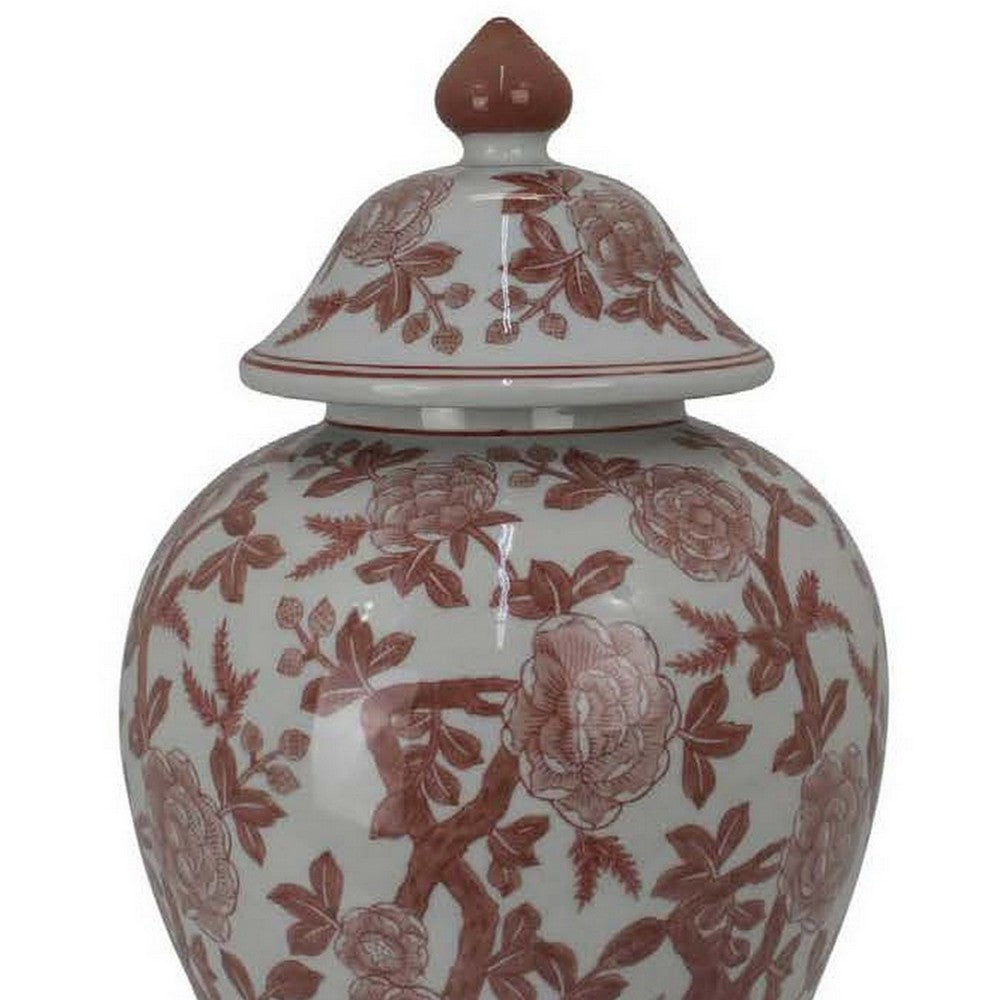 Chris Lidded Accent Jar, Red Bird and Floral, White Ceramic 20 Inch -BM330134