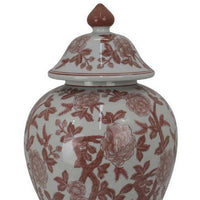 Chris Lidded Accent Jar, Red Bird and Floral, White Ceramic 20 Inch -BM330134