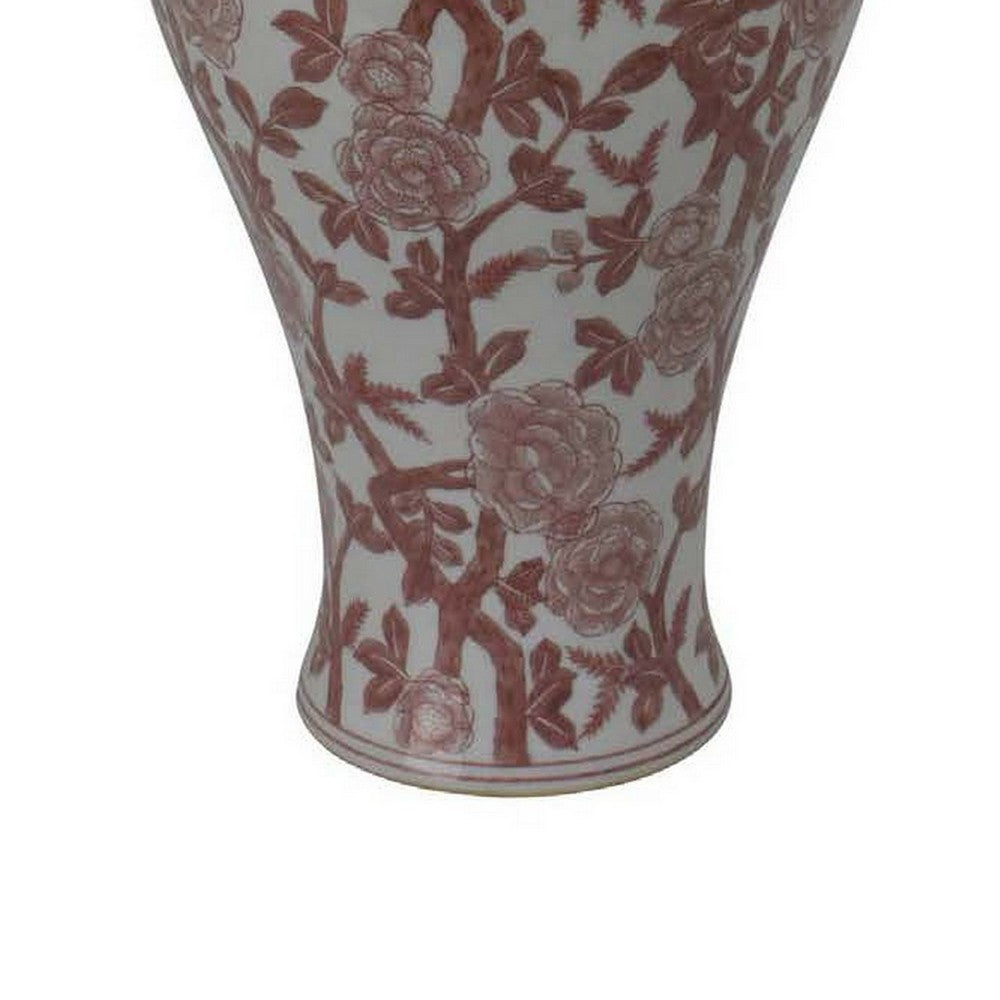 Chris Lidded Accent Jar, Red Bird and Floral, White Ceramic 20 Inch -BM330134