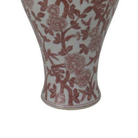 Chris Lidded Accent Jar, Red Bird and Floral, White Ceramic 20 Inch -BM330134