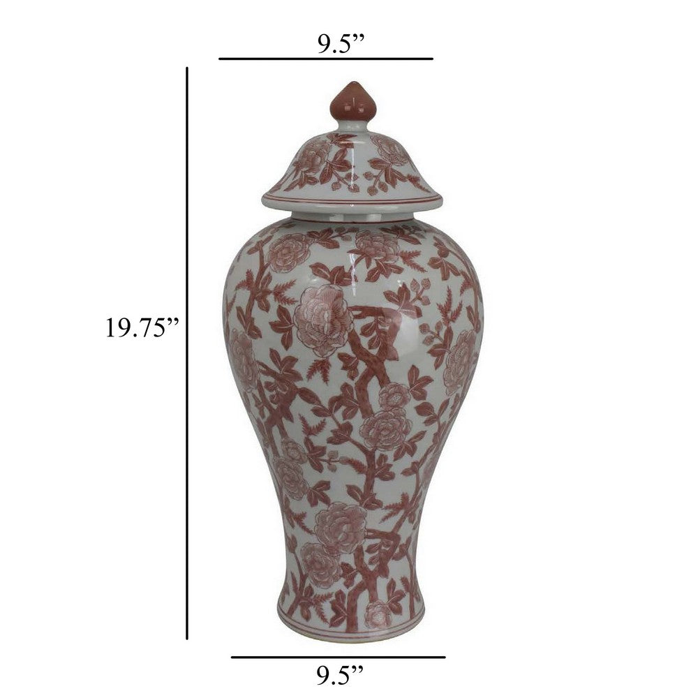 Chris Lidded Accent Jar, Red Bird and Floral, White Ceramic 20 Inch -BM330134