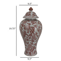 Chris Lidded Accent Jar, Red Bird and Floral, White Ceramic 20 Inch -BM330134