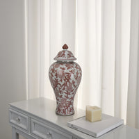 Chris Lidded Accent Jar, Red Bird and Floral, White Ceramic 20 Inch -BM330134