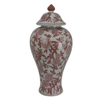 Chris Lidded Accent Jar, Red Bird and Floral, White Ceramic 20 Inch -BM330134