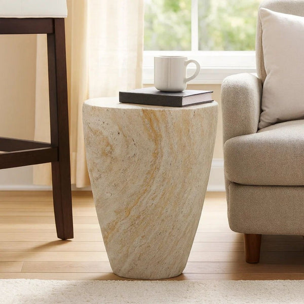 Archi Plant Stand Table, Tapered Marbled White Resin Base 18 Inch -BM330136