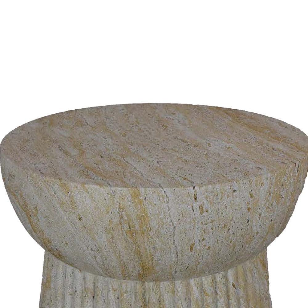 Archi Plant Stand Table, Fluted Design Marbled White Resin 17 Inch -BM330137