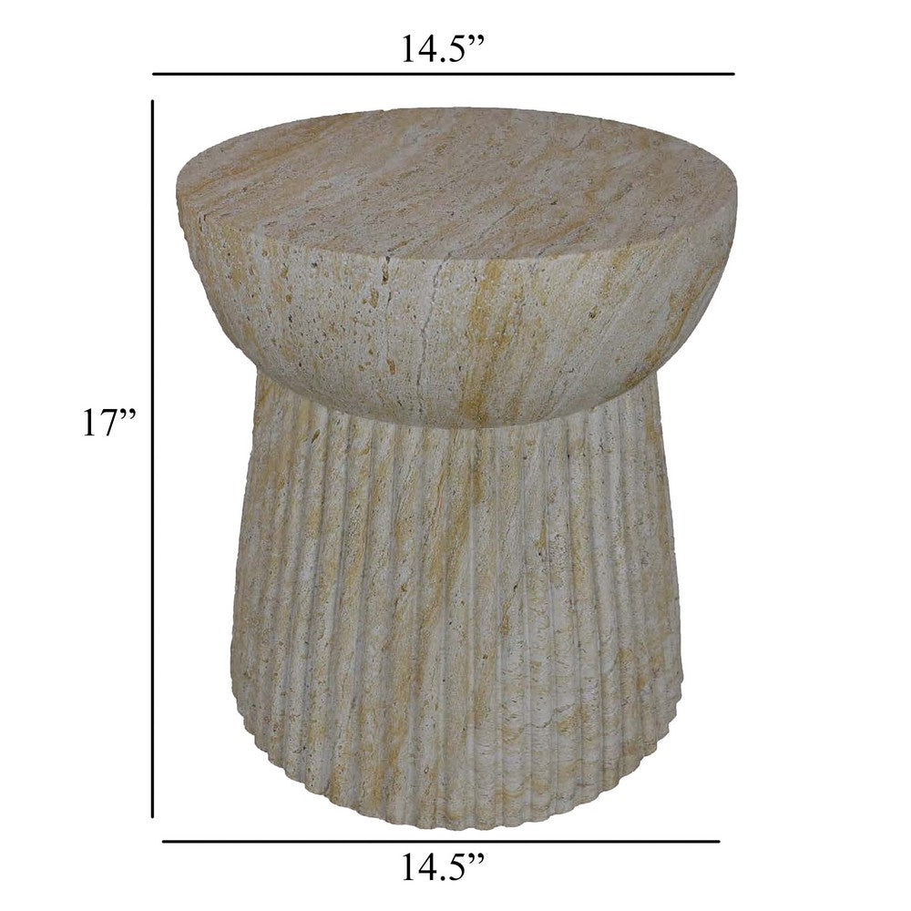 Archi Plant Stand Table, Fluted Design Marbled White Resin 17 Inch -BM330137