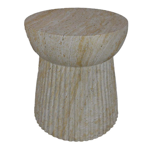 Archi Plant Stand Table, Fluted Design Marbled White Resin 17 Inch -BM330137