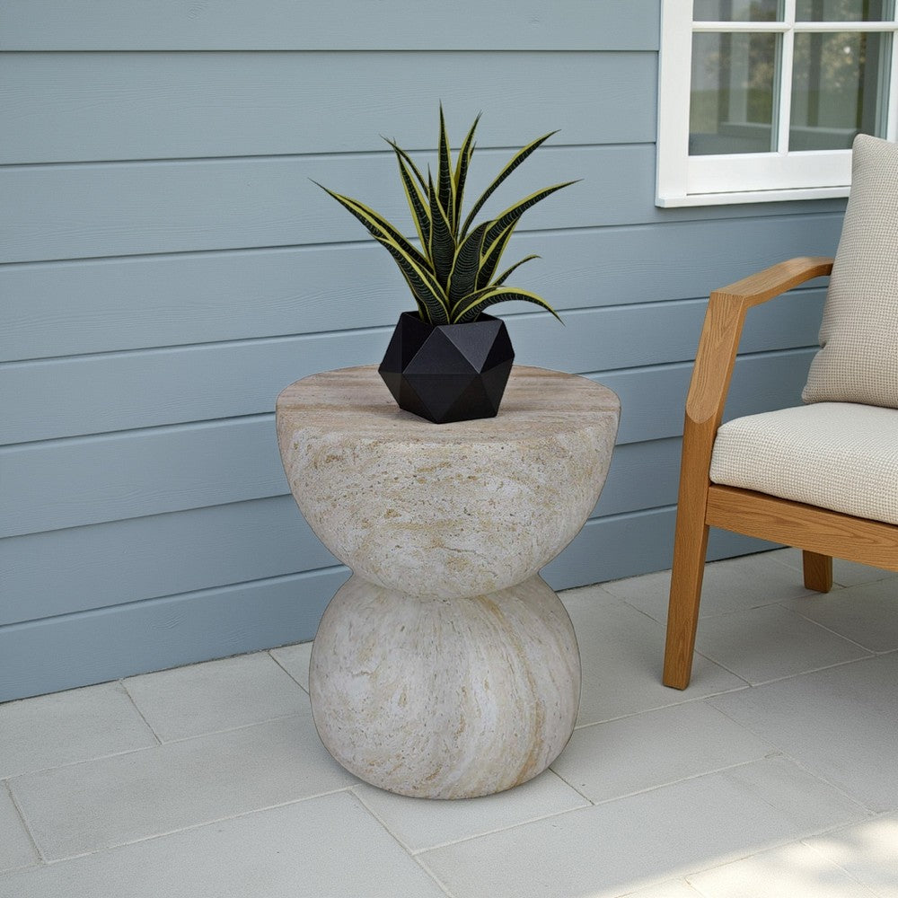 Archi Plant Stand Table, Rounded Design Marbled White Resin 18 Inch -BM330138