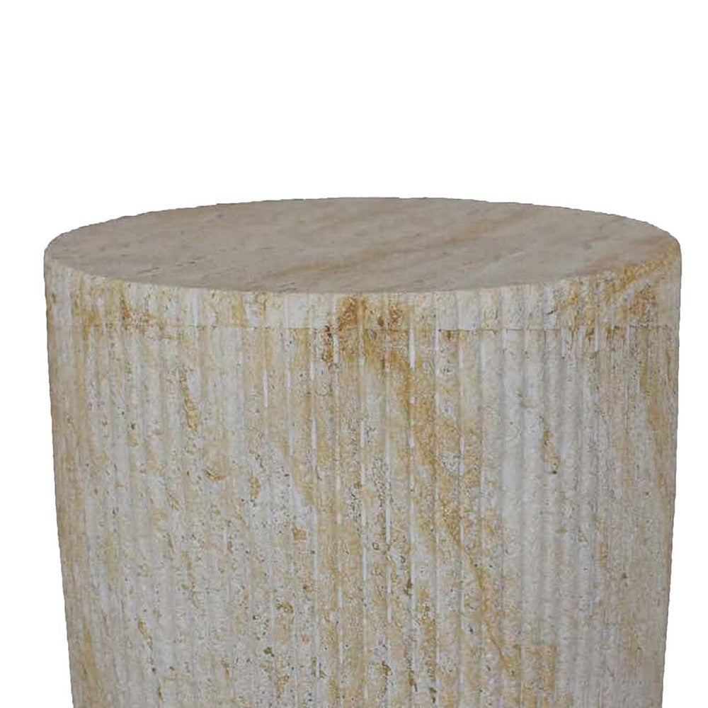 Archi Plant Stand Table, Fluted Surface, Marbled White Resin 18 Inch -BM330139