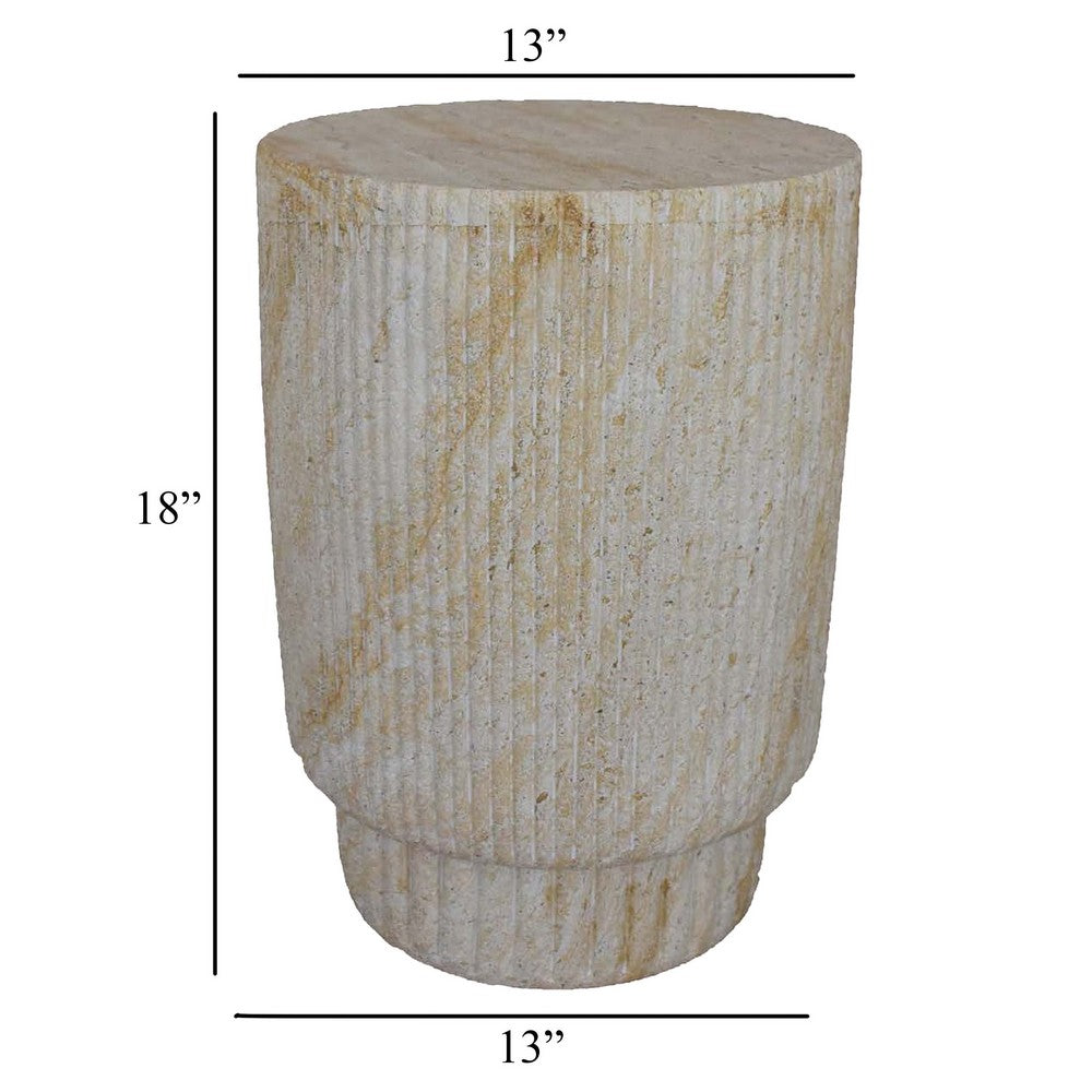 Archi Plant Stand Table, Fluted Surface, Marbled White Resin 18 Inch -BM330139