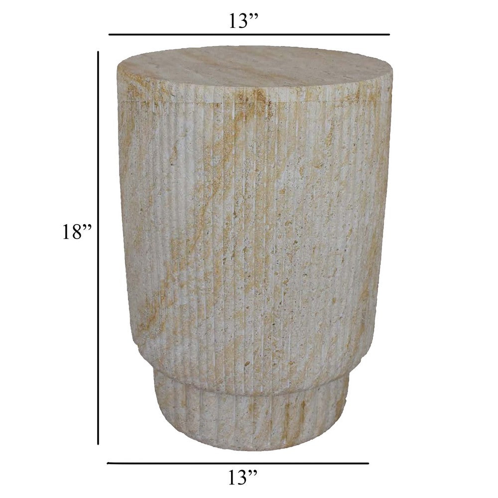 Archi Plant Stand Table, Fluted Surface, Marbled White Resin 18 Inch -BM330139