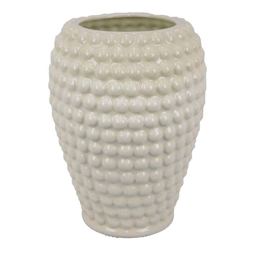Rozie Round Vase with Bubble Texture Design, White Ceramic 15 Inch -BM330143