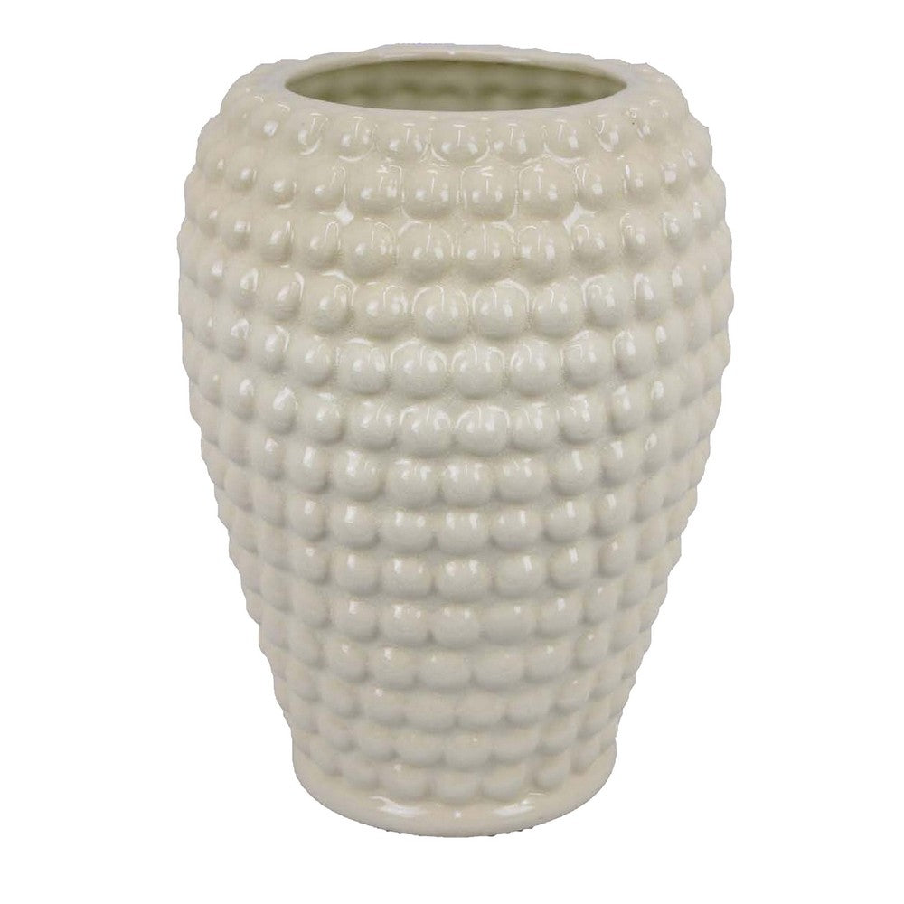 Rozie Round Vase with Bubble Texture Design, White Ceramic 15 Inch -BM330143