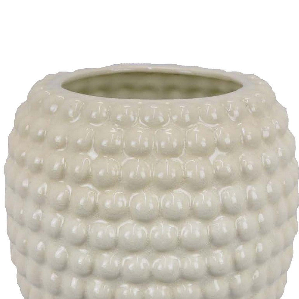 Rozie Round Vase with Bubble Texture Design, White Ceramic 15 Inch -BM330143