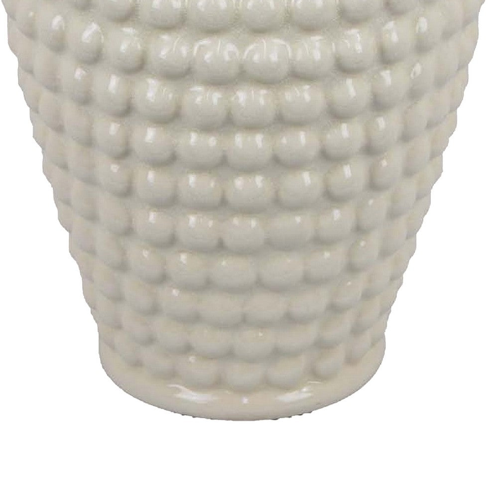 Benzara Rozie Round Vase with Bubble Texture Design, White Ceramic