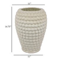 Rozie Round Vase with Bubble Texture Design, White Ceramic 15 Inch -BM330143