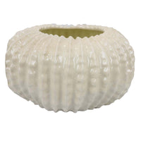 Harry Round Planter with Textured Design, Glossy White Ceramic 13 Inch -BM330144