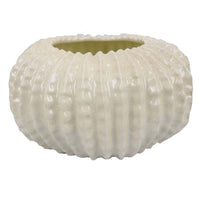 Harry Round Planter with Textured Design, Glossy White Ceramic 13 Inch -BM330144