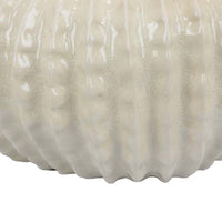 Harry Round Planter with Textured Design, Glossy White Ceramic 13 Inch -BM330144
