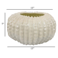 Harry Round Planter with Textured Design, Glossy White Ceramic 13 Inch -BM330144