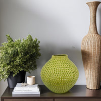 Evans Accent Vase, Embossed Textured Surface, Green Ceramic 14 Inch -BM330145