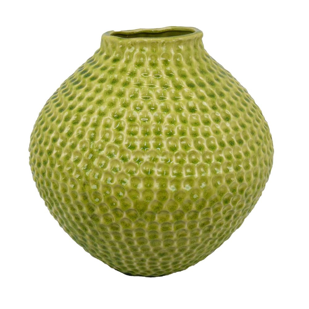 Evans Accent Vase, Embossed Textured Surface, Green Ceramic 14 Inch -BM330145