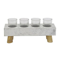 Cabo Accent Vase with 4 Glass Pots, Wood Legs, Gray Ceramic 15 Inch -BM330146