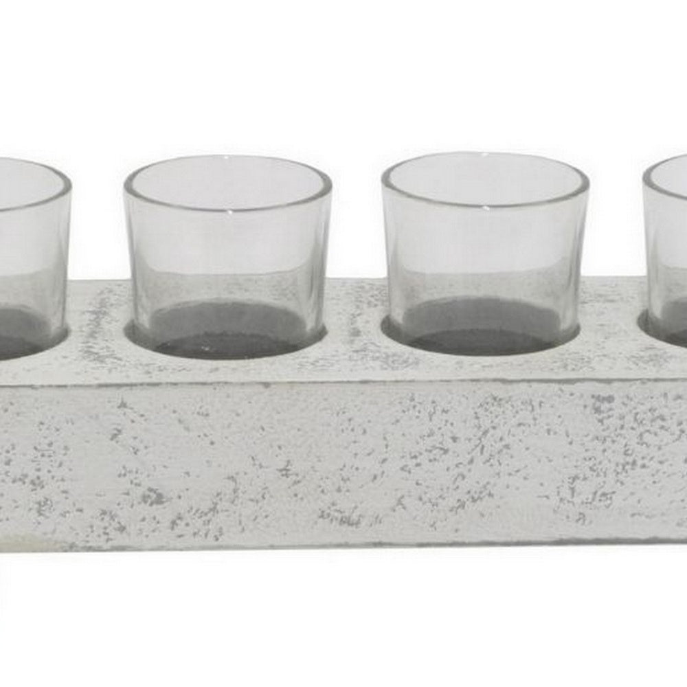Cabo Accent Vase with 4 Glass Pots, Wood Legs, Gray Ceramic 15 Inch -BM330146