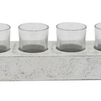 Cabo Accent Vase with 4 Glass Pots, Wood Legs, Gray Ceramic 15 Inch -BM330146