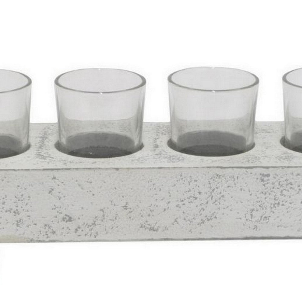 Cabo Accent Vase with 4 Glass Pots, Wood Legs, Gray Ceramic 15 Inch -BM330146