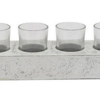 Cabo Accent Vase with 4 Glass Pots, Wood Legs, Gray Ceramic 15 Inch -BM330146
