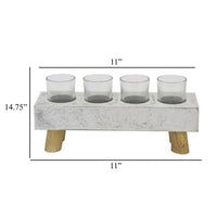 Cabo Accent Vase with 4 Glass Pots, Wood Legs, Gray Ceramic 15 Inch -BM330146