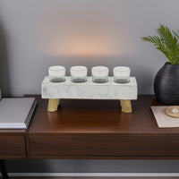 Cabo Accent Vase with 4 Glass Pots, Wood Legs, Gray Ceramic 15 Inch -BM330146