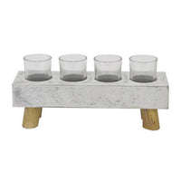 Cabo Accent Vase with 4 Glass Pots, Wood Legs, Gray Ceramic 15 Inch -BM330146