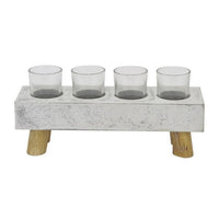 Cabo Accent Vase with 4 Glass Pots, Wood Legs, Gray Ceramic 15 Inch -BM330146