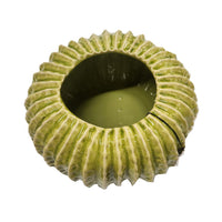 Decorative Planter, Melon Shape, Vertical Ribbed Texture, Green Ceramic - BM330147