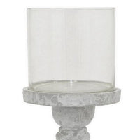 Kris Candle Holder with Hurricane Glass Top, White Gray Ceramic 7 Inch -BM330147