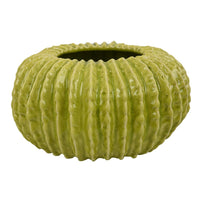 Decorative Planter, Melon Shape, Vertical Ribbed Texture, Green Ceramic - BM330147