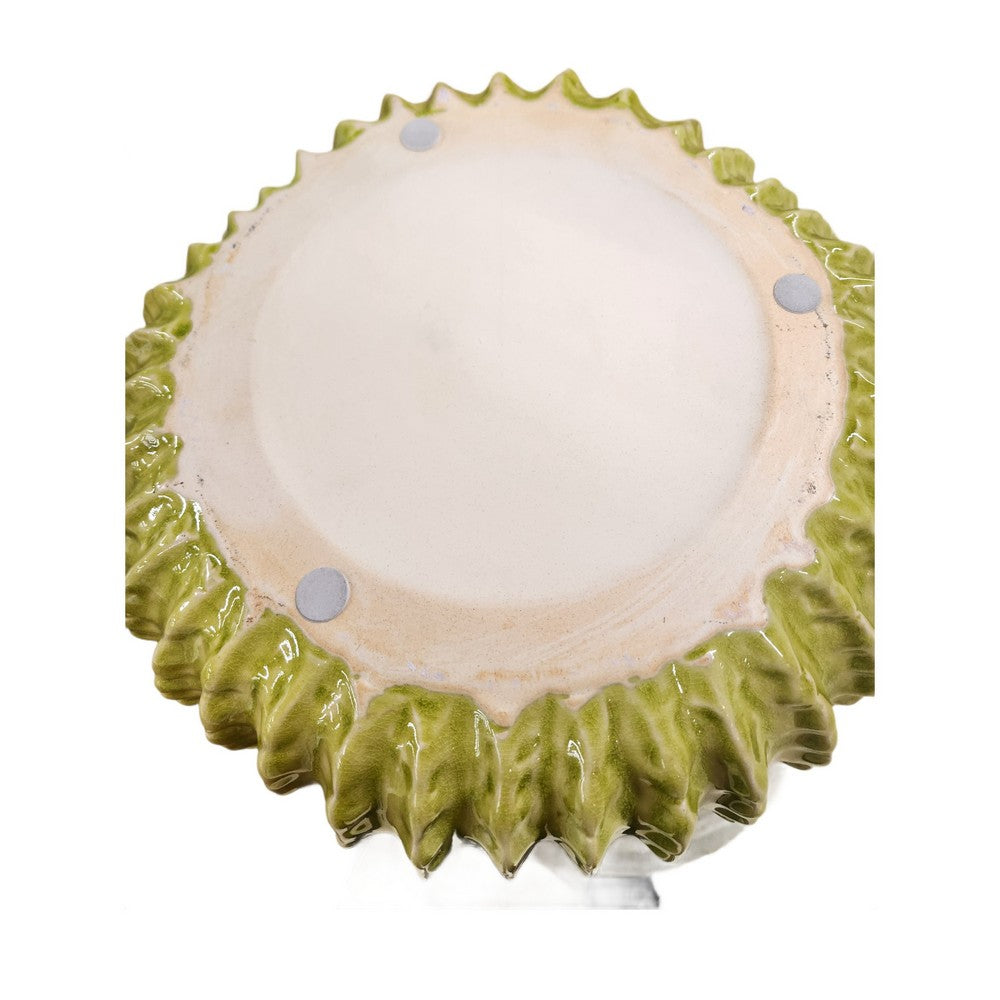 Decorative Planter, Melon Shape, Vertical Ribbed Texture, Green Ceramic - BM330147