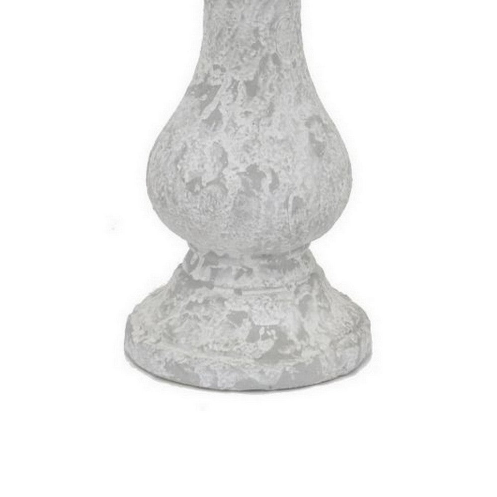 Kris Candle Holder with Hurricane Glass Top, White Gray Ceramic 7 Inch -BM330147